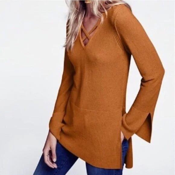 Free People Criss Cross Tunic Sweater Dress in Ginger Root - Picture 1 of 9